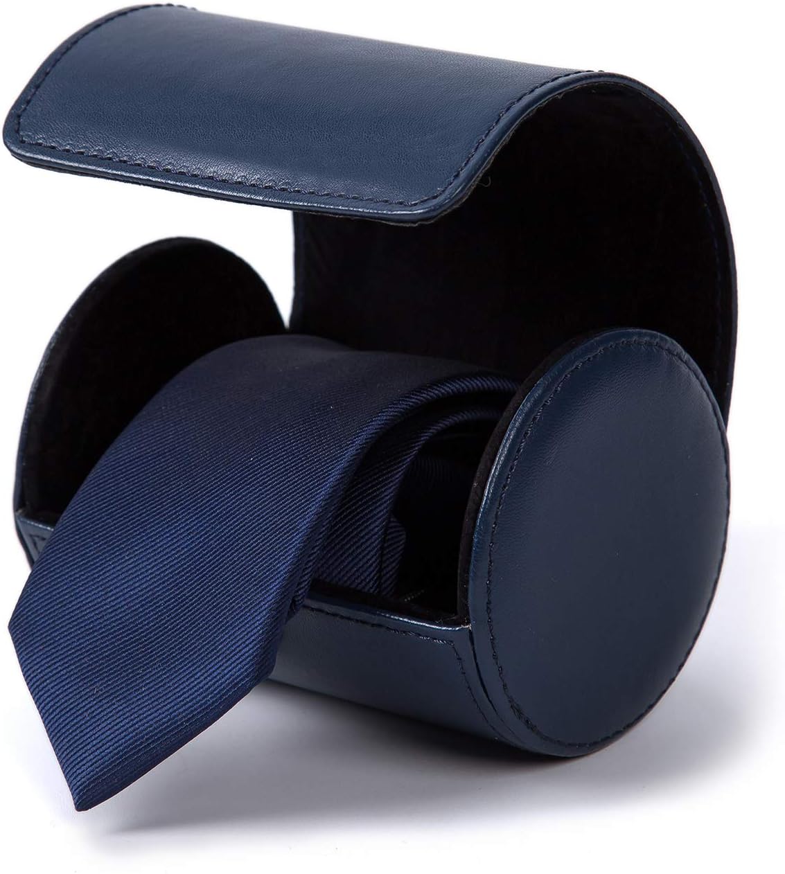 Tie Storage Box Case for Men Necktie Organize Cylinder Leather Men’s Portable Tie Roll for Travel Business Daily Use